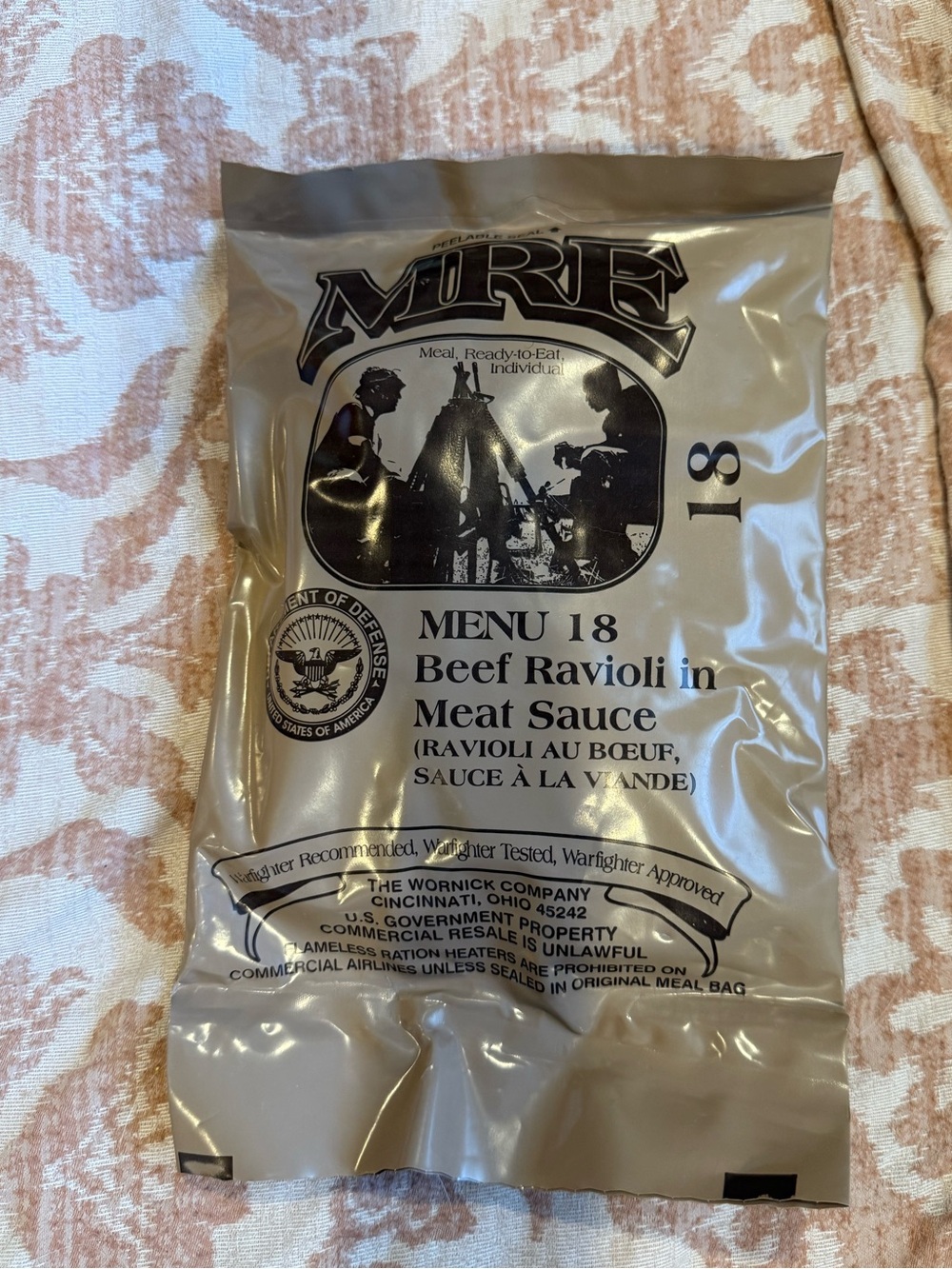 MRE Ready to Eat Meal - Beef Ravioli in Meat Sauce